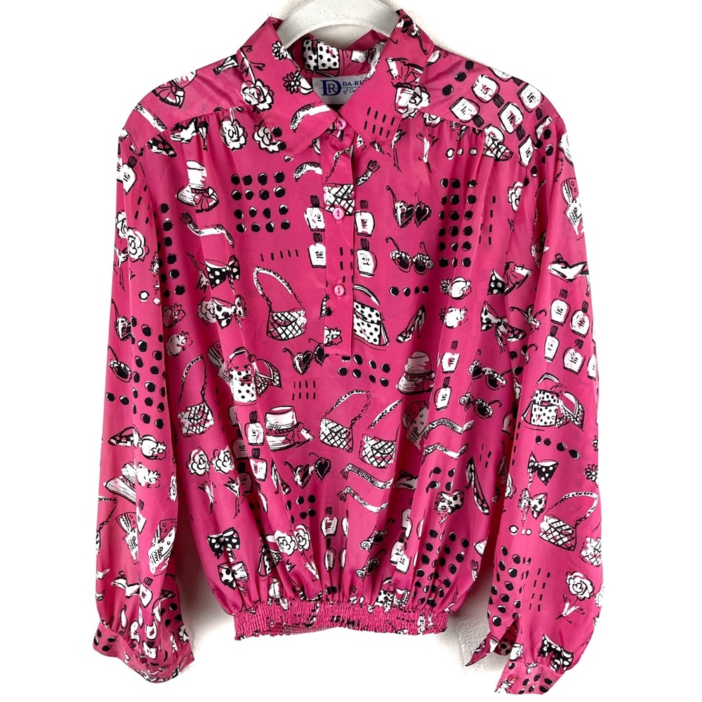 Vintage Da-Rue for Cali 80s Blouse Petite 12 Barbie half button up elastic waist